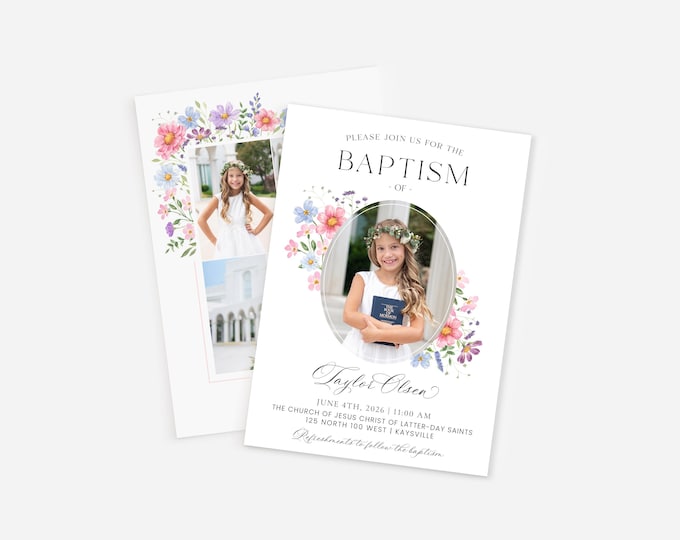 Floral LDS Baptism Invitation for Girls: Customizable Template (Instant Download)