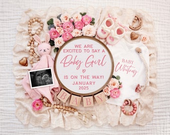 Floral Baby Girl Pregnancy Announcement: Editable Social Media Template