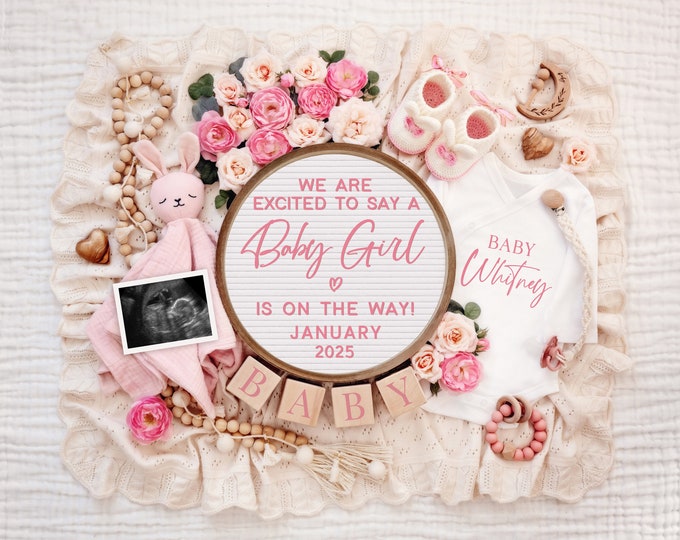 It's a Girl Digital Pregnancy Announcement | Baby Girl Announcement | Editable Template | Gender Reveal | Social Media | Expecting a Girl