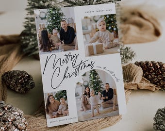 Modern Minimalist Christmas Photo Card Template - Customizable Holiday Greeting for 2024
