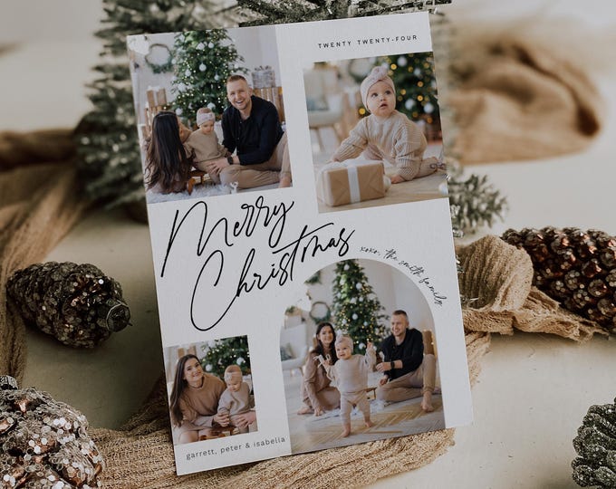 Modern Minimalist Christmas Photo Card Template - Customizable Holiday Greeting for 2024
