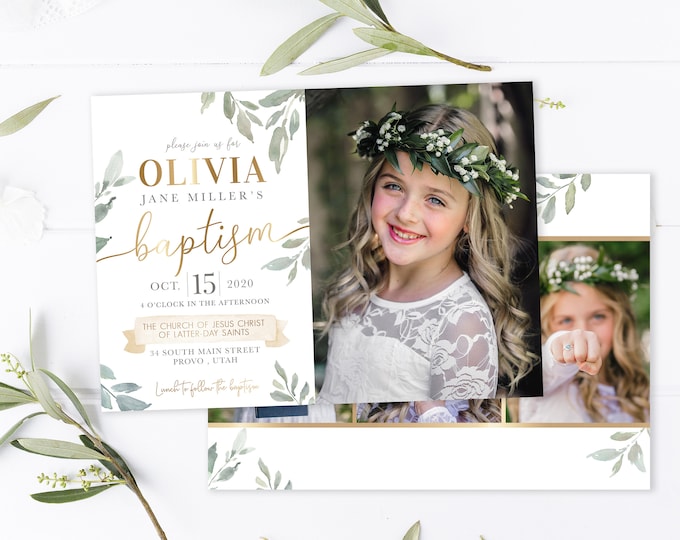 LDS Baptism Invitation | LDS Baptism Invitation Girl | Baptism Invitation | LDS Baptism | Baptism Invitations Girl | Olive Leaf | Photoshop