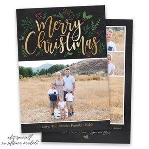 Modello di biglietto di Natale / Cartoline di Buon Natale / Cartoline di Natale fotografiche / Cartolina di Natale modificabile / Modello di biglietto di Natale dorato 5x7 / Corjl