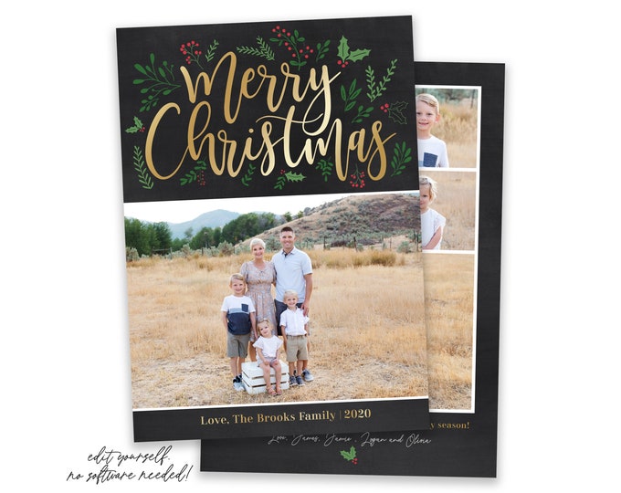 Christmas Card Template | Merry Christmas Cards | Photo Christmas Cards | Editable Christmas Card | Gold Christmas Card Template 5x7 | Corjl