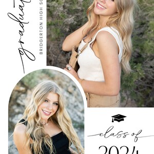 May include: A graduation announcement with a photo of a young woman with blonde hair. The announcement says "graduate" in cursive at the top, "Bridgerton High School" in the upper right corner, and "class of 2024" in the lower right corner. The announcement also includes the name "Halee Nicole Williamson".