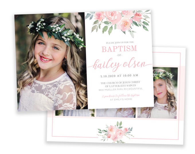 LDS Floral  Baptism Invitation Girl | Pink Baptism Invitation | LDS Baptism Invitation Girl | Baptism Invitations | LDS Girl Baptism