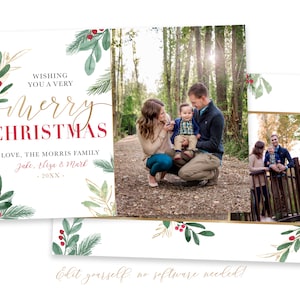 Vrolijke kerstkaartsjabloon | Kerstkaarten sjabloon 5x7 | Bewerkbare foto kerstkaart | Sjablonen voor kerstkaarten | Corjl