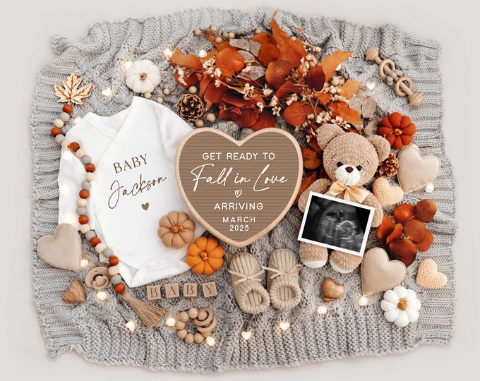 Fall Pregnancy Announcement Digital Baby Announcement Autumn Gender Neutral Baby Reveal Modern Girl Gender Reveal Boy Social Media