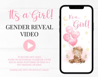 Digital Gender Reveal Video | It's a Girl! Digital Gender Reveal Video for Social Media - Music and Confetti Pop | Instant Download