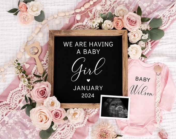 It's a Girl Digital Pregnancy Announcement, Baby Announcement, Gender Reveal, Digital Download, Customizable, Baby Girl, Corjl