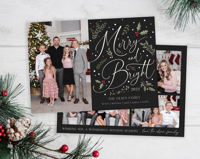 Merry and Bright Card Template | Christmas Cards Template | 2023 Holiday Card Template | Editable Year in Review | Digital | Corjl