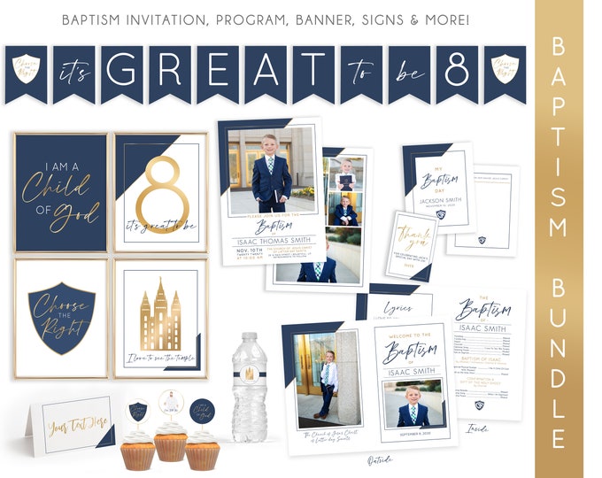 LDS Baptism Kit | LDS Baptism Invitation Boy | Baptism Boy | Editable Baptism Program | Baptism Template | LDS Baptism Printable | Corjl