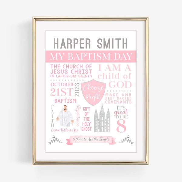 LDS Baptism Printable - LDS Baptism Gift - Girl Baptism Keepsake - Baptism Gift - Subway Word Art Printable - Choose the Right - CTR - Corjl