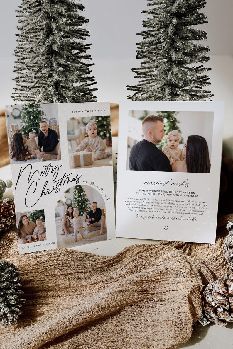 May include: A Christmas card with a collage of family photos and a message wishing a wonderful holiday season filled with love, joy, and blessings. The card is decorated with a handwritten "Merry Christmas" and a heart.