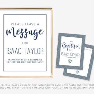 May include: A gold-framed sign with the text "Please Leave a Message for Isaac Taylor" and a smaller sign with the text "My Baptism Day Isaac Taylor November 10, 2020".