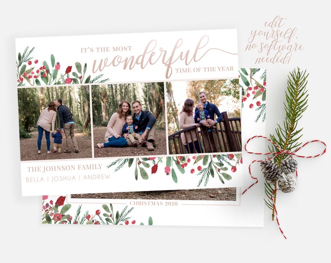 Christmas Card Template | Christmas Cards Template 5x7 | Christmas Photo Card | Editable Christmas Card | Holiday Card Template | Corjl