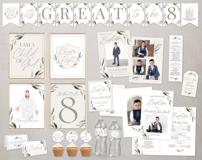 LDS Baptism Kit | LDS Baptism Invitation Boy Girl | Baptism Decorations | Editable Baptism Program | Baptism Printable | Corjl