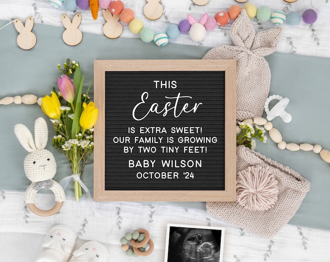 Easter Digital Pregnancy Announcement | Baby Easter Surprise | Bunny Editable Template | Gender Reveal | Social Media | Expecting a Baby