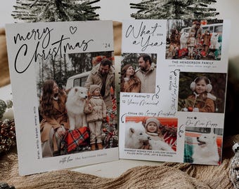 Customizable Boho Christmas Photo Card: Year in Review (Digital Download)
