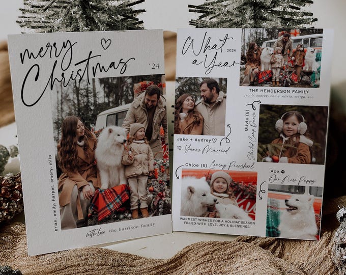 Christmas Card Template - Custom Boho Holiday Photo Card - Modern Year in Review Template - Printable Holiday Card - Customizable Photo Card
