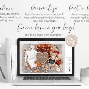 Puede incluir: Una maqueta digital de un anuncio de nacimiento con tem&aacute;tica oto&ntilde;al. El anuncio presenta un body blanco con el texto "Baby Jackson", un letrero de madera con el texto "Get Ready to Fall in Love", un osito de peluche y una corona de oto&ntilde;o. El anuncio est&aacute; dise&ntilde;ado para ser personalizado con el nombre del beb&eacute; y la fecha de nacimiento.
