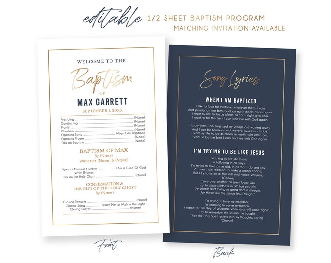 LDS Baptism Program | 1/2 Sheet Baptism Program Boy | Baptism Program Template | LDS Baptism | Boy Baptism Programs Photoshop