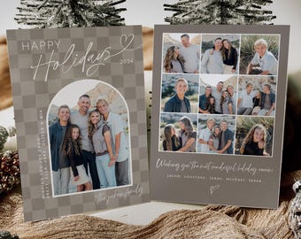 Plaid Christmas Photo Card Template: Modern Holiday Design (Digital Download)
