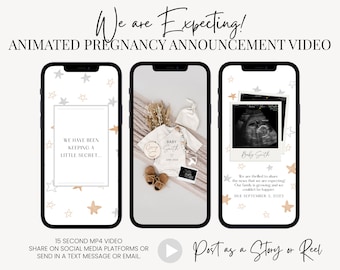 Digital Pregnancy Announcement Video - Boho Baby Reveal Video - Canva Template and Instant Download