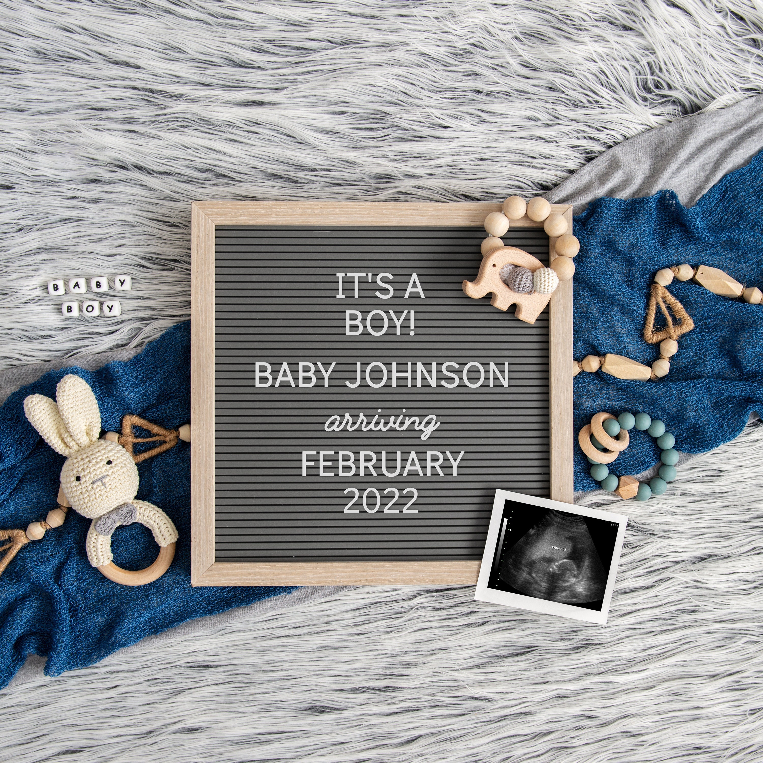 Gender reveal announcement. It's a boy