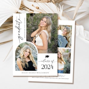 2024 Senior Announcement Card, Minimalist Graduation Announcement, Graduation Party Invitation, Multiple Photo Graduation Invite, Editable