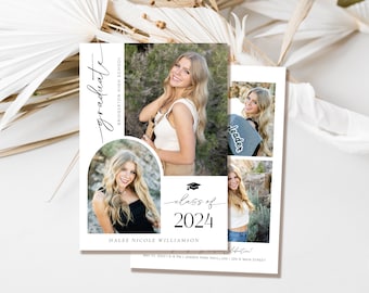 2024 Senior Announcement Card, Minimalist Graduation Announcement, Graduation Party Invitation, Multiple Photo Graduation Invite, Editable