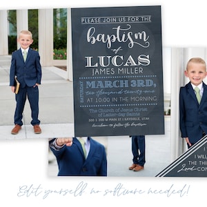 LDS Baptism Invitation for Boys - Classic Design - Corjl Editing - Instant Download - Baptism Announcements