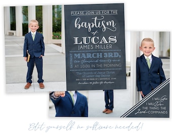 LDS Baptism Invitation for Boys - Classic Design - Corjl Editing - Instant Download - Baptism Announcements