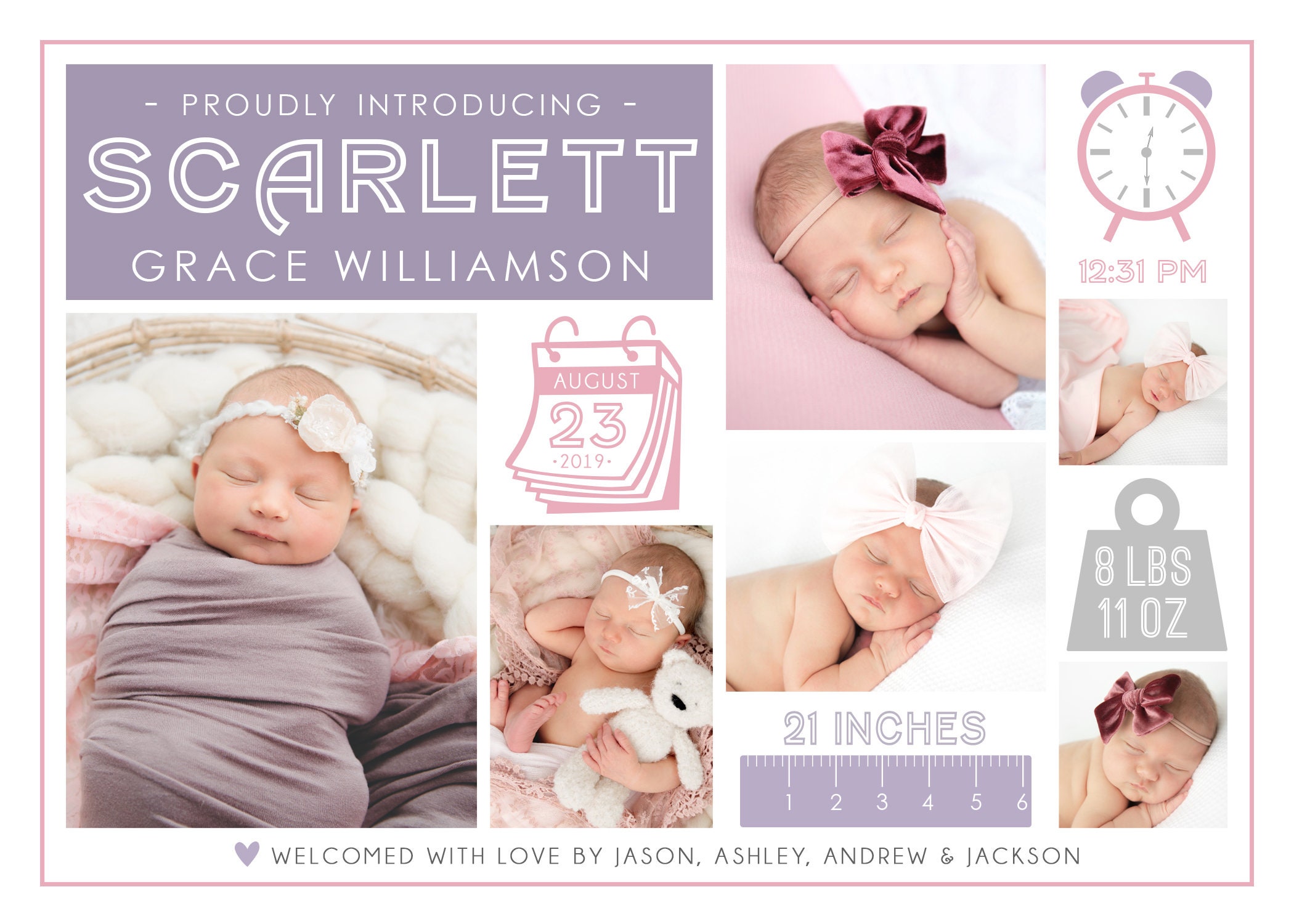 Baby Birth Announcement Template Girl - Newborn Announcement - Girl ...