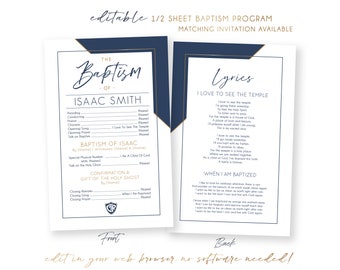 LDS Baptism Program Template: Editable Half Sheet (Digital Download)
