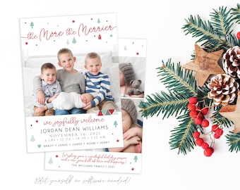 Christmas Birth Announcement Template: 'The More The Merrier' Card (Corjl)