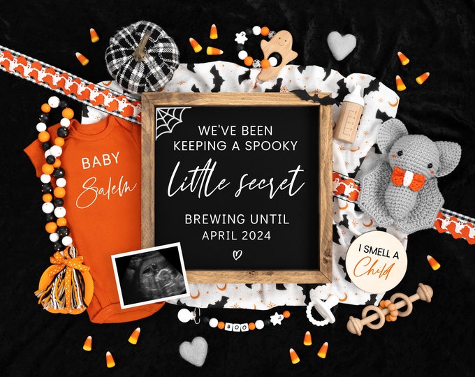 Halloween Pregnancy Announcement Digital, Fall Baby Announcement, Halloween Social Media, Instant Editable Template, Spooky Little Secret