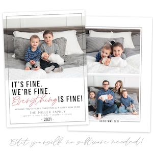 Modèle de carte de Noël Covid | C'est FINE Cartes de Noël avec photo | Modèle de carte de Noël 2021 5x7 | Modèles de cartes de vacances | Corjl