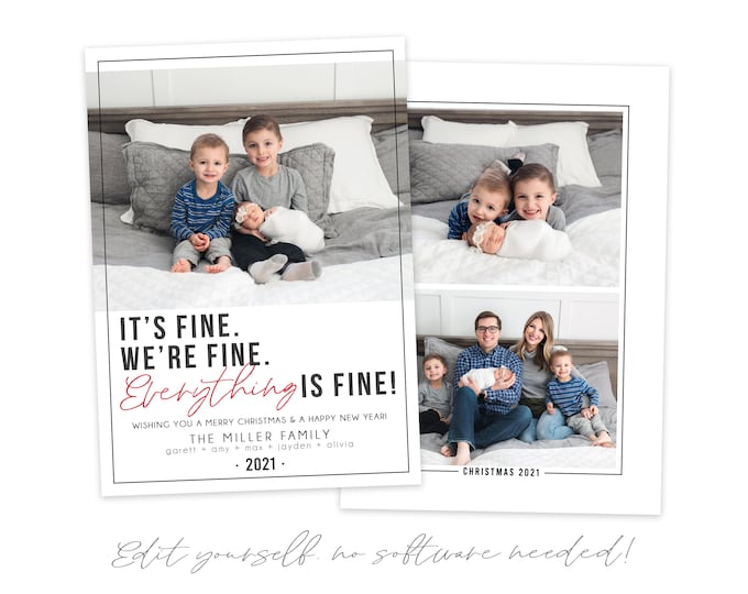 Covid Christmas Card Template | It's FINE Photo Christmas Cards | 2021 Christmas Card Template 5x7 | Holiday Card Templates | Corjl