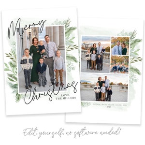 2020 Christmas Cards Template 5x7 | Merry Christmas Card 2020 | Floral Watercolor | Editable Photo Christmas Card | Holiday Card | Corjl