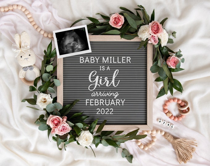 Edit Yourself Baby Girl Announcement for Social Media | Digital Pregnancy Announcement | It's a girl | Gender Reveal | Letterboard | Corjl