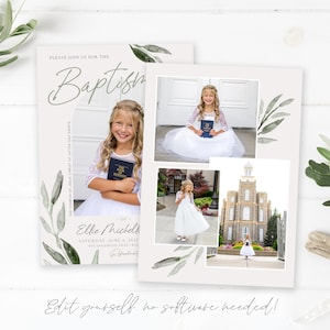 Customizable LDS Baptism Invitation for Girls Olive Leaf Design Corjl Template for Baptism Announcements image 4
