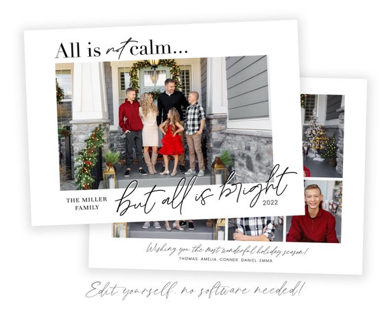 Funny Family Photo Christmas Card Template: 'All Is Not Calm' (Digital Download)