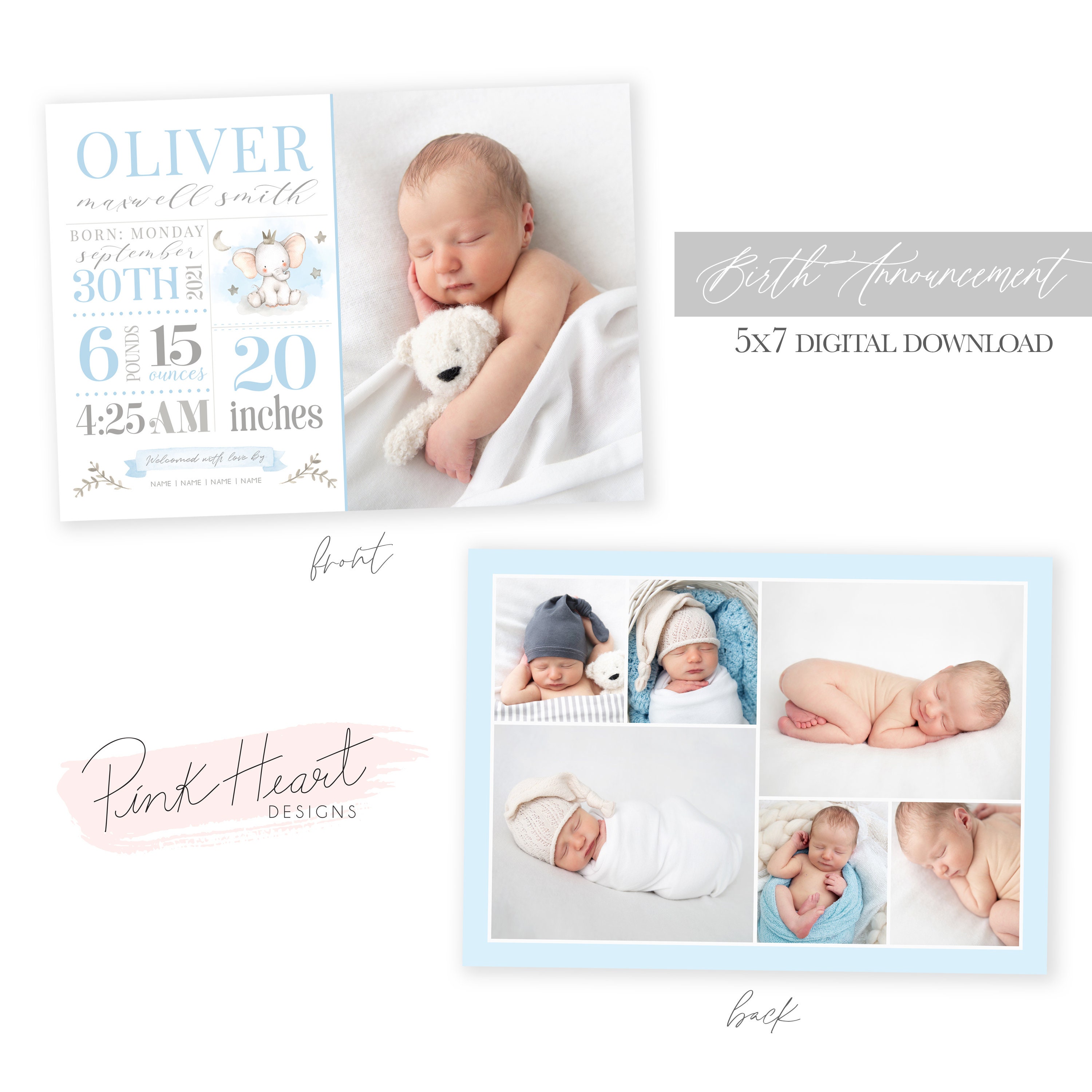 Baby Boy Birth Announcement Template Newborn Announcement Etsy