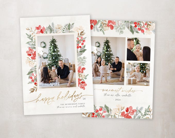 Christmas Card Template Christmas Cards Holiday Card Template Custom Photo Modern Photo Card Holiday Template Year in Review 2024