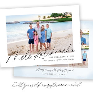 Plantilla de tarjeta de Navidad Mele Kalikimaka / Plantilla de tarjetas de Navidad / Plantilla de tarjeta navideña de Hawaii / Tarjeta de Navidad de Hawaii / Corjl