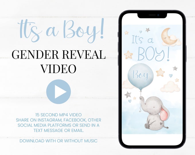 Boy Digital Gender Reveal Video | It's a Boy | Gender Announcement Video For Social Media | Confetti Pop | Instant Download