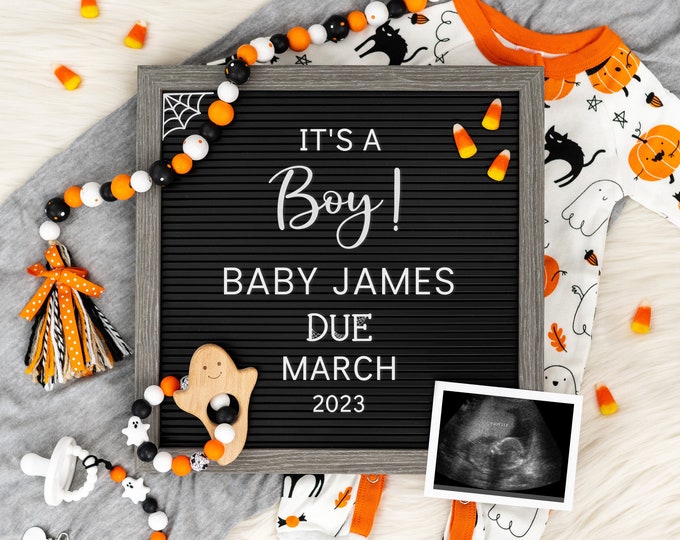 Halloween Pregnancy Announcement for Social Media | Halloween It's a Boy | October Pregnancy Announcement | Halloween Gender Reveal  | Corjl