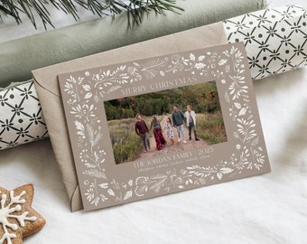 Editable Christmas Photo Card Template: Neutral Holiday Design (Digital | Corjl)