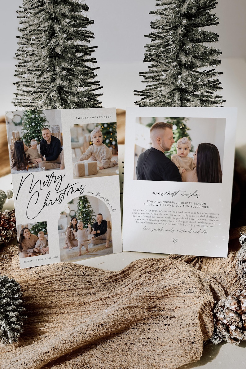 May include: A Christmas card with a collage of family photos and a message wishing a wonderful holiday season filled with love, joy, and blessings. The card is decorated with a handwritten "Merry Christmas" and a heart.